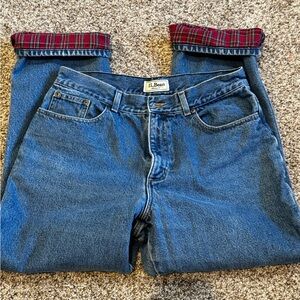 Vtg LL Bean Women Sz 14 Denim Straight original Fit Plaid Flannel Lined Jeans